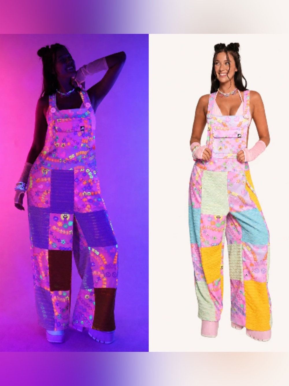 Iheartraves pastel color KANDI Trip overalls with chain